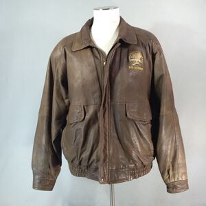 Burks Bay leather bomber jacket men's XL extra large brown